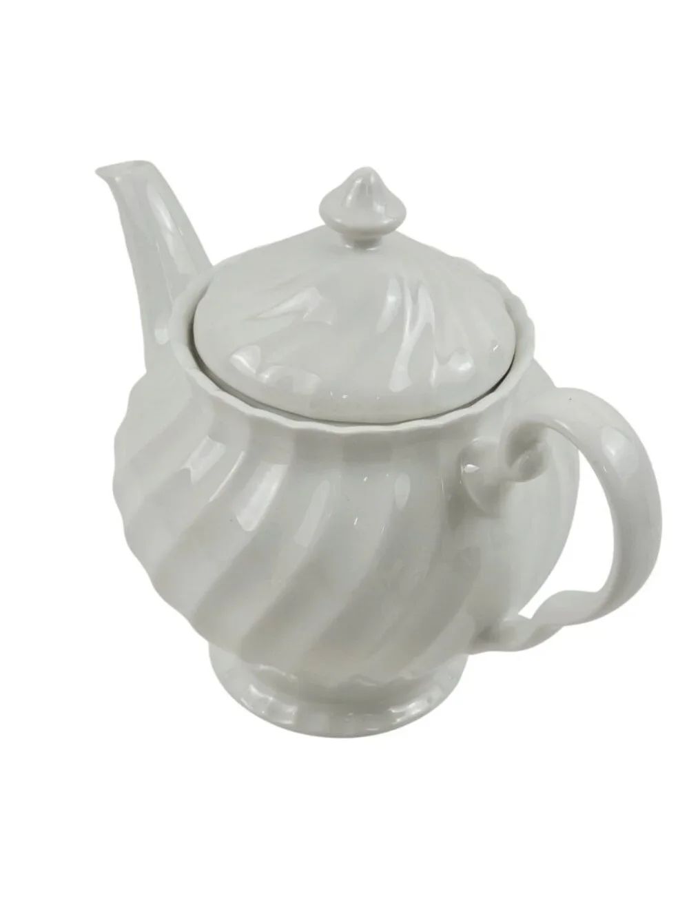 Johnson Brothers Regency Teapot White Swirl Design Lidded England Vintage